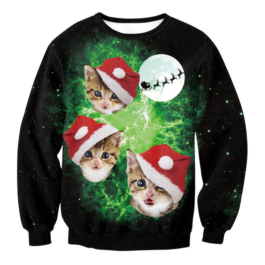 Cute Cat with Hat Women Christmas Print Party Hoodie