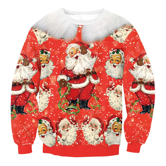 Santa Claus Digital Print Women Loose Christmas Sweatshirt