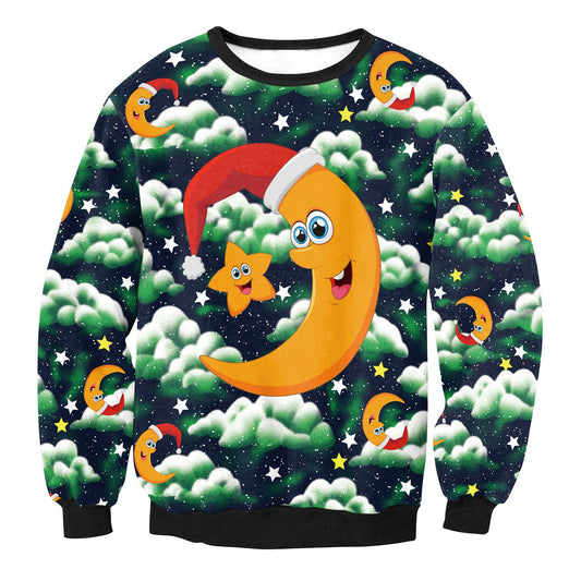 Moon and Star Print Women Christmas Party Sweatshirt