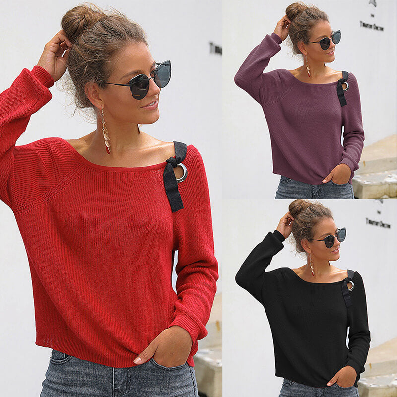 Off-the-Shoulder Cropped Women Sweater
