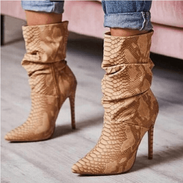 Snakeskin Heeled Pointed Toe Calf Boots