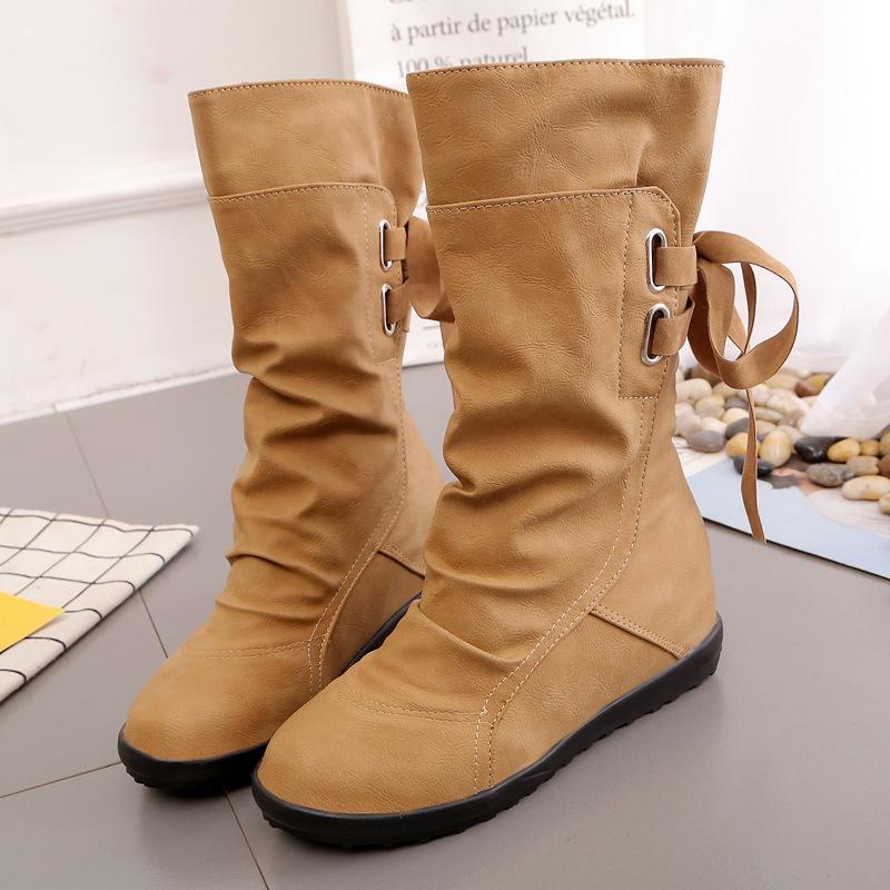 Round Toe Back Lace Up Flat Half Boots