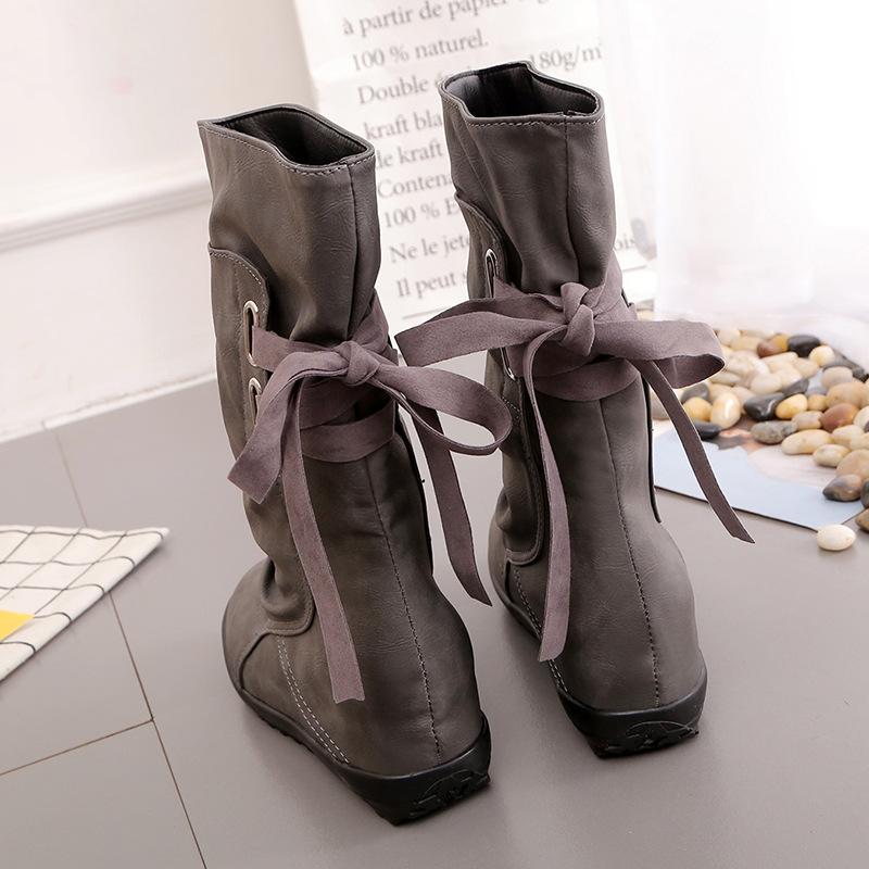 Round Toe Back Lace Up Flat Half Boots