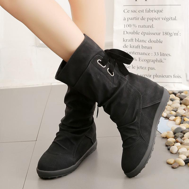 Round Toe Back Lace Up Flat Half Boots