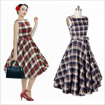 Sleeveless Bow Knot Scoop Mid-Calf Vintage Plaid Dress - Meet Yours Fashion - 1