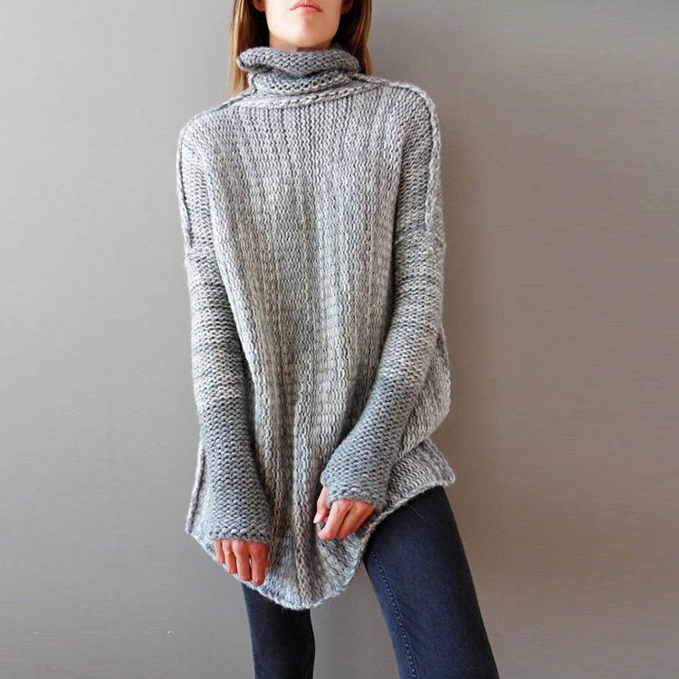 Irregular High Neck Patchwork Loose Women Oversized Pullover Sweater