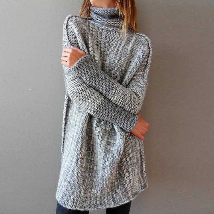 Irregular High Neck Patchwork Loose Women Oversized Pullover Sweater
