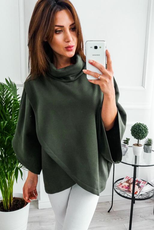 High Neck Turtleneck 3/4 Trumpet Sleeves Wrapped Pullover Sweater