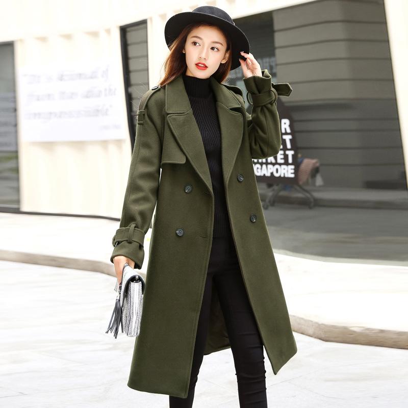 Lapel V-neck Double Breast Women Slim Oversized Trench Coat