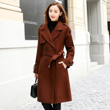 Lapel V-neck Double Breast Women Slim Oversized Trench Coat