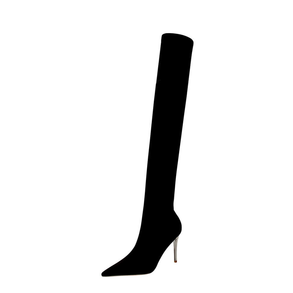 Black Point Toe Plain Stretch High Heel Over Knee Boots