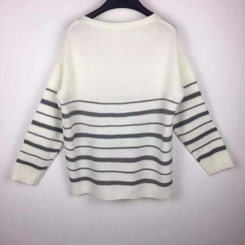 V-neck Striped Loose Women Casual Sweater