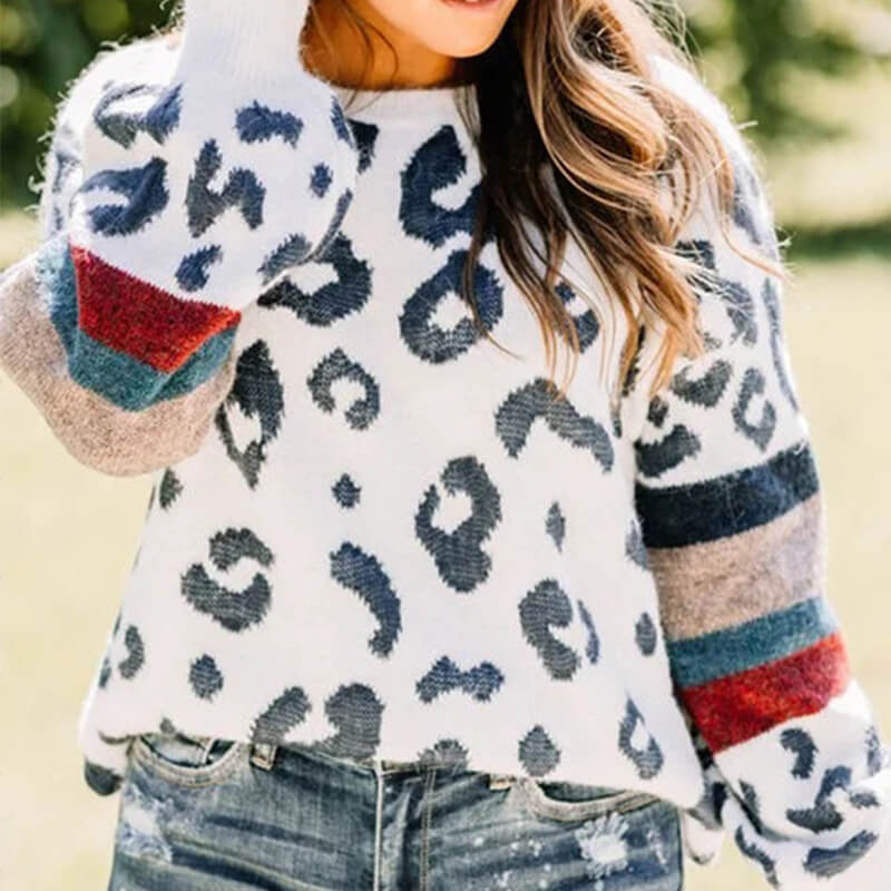 Leopard Patchwork Knitted Sweater