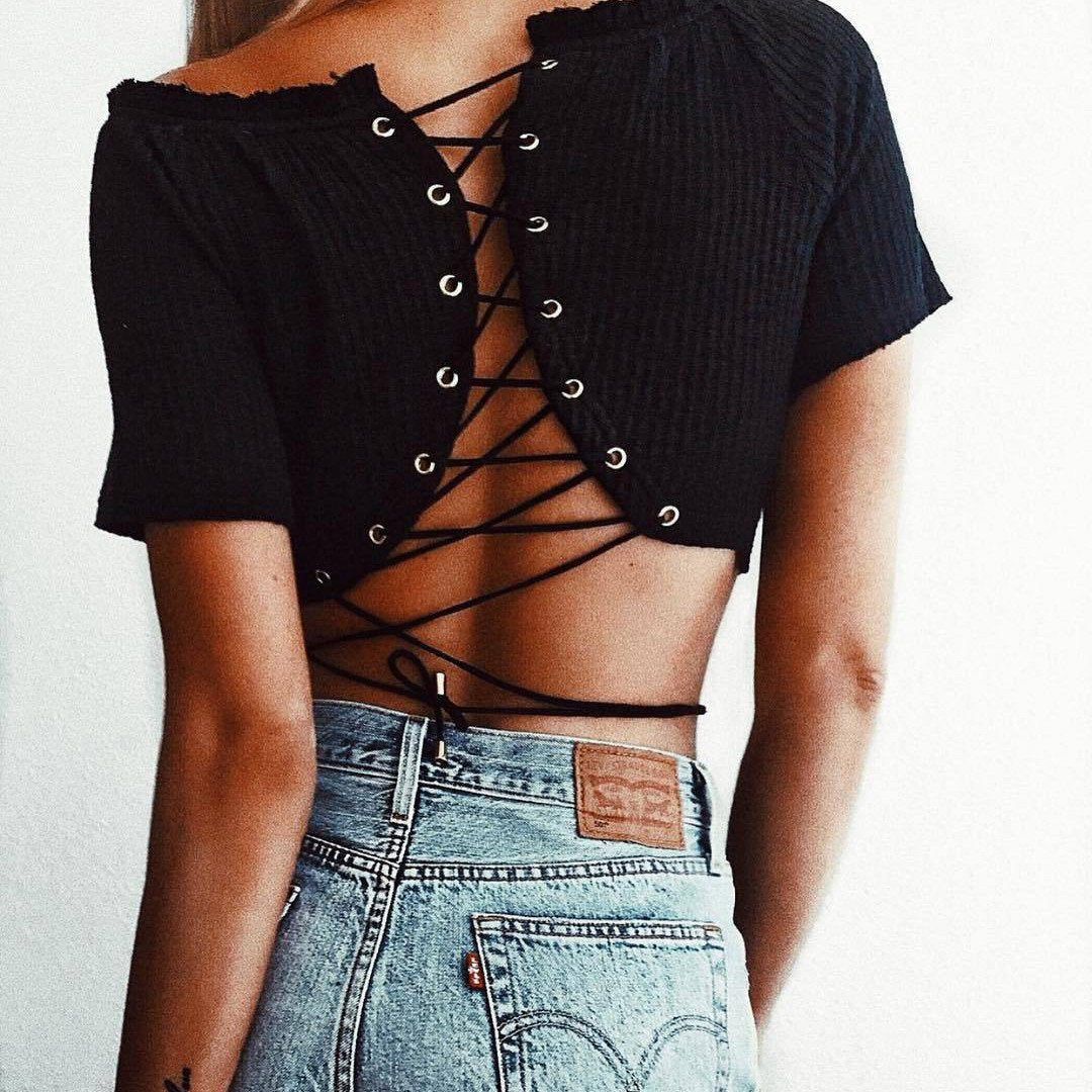 Off Shoulder Straps Pure Color Knit Short Crop Top