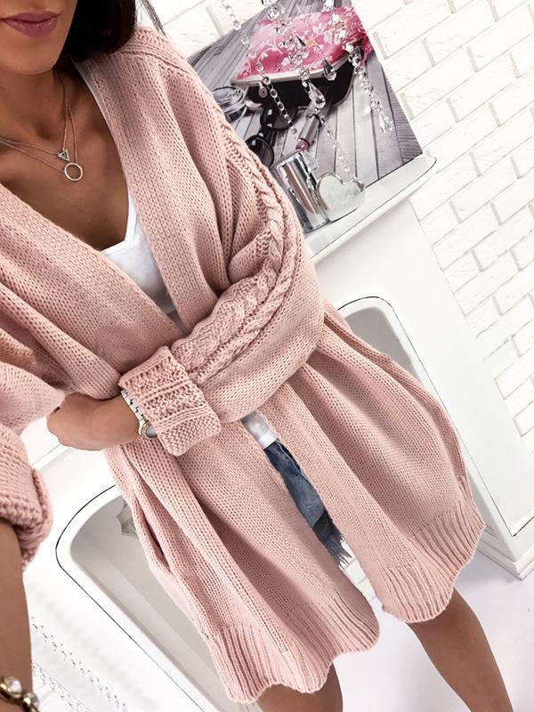 Solid Color Lable Knit Long Batwing Sleeves Women Oversized Cocoon Cardigan