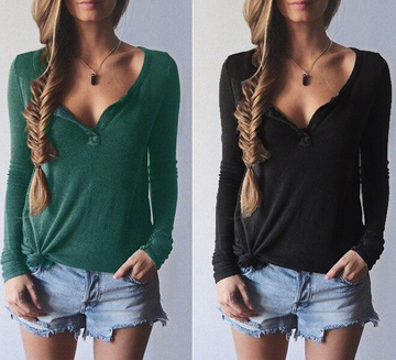 Ribbed Knit V-neck Pure Color Long Sleeves Sweater - May Your Fashion - 2