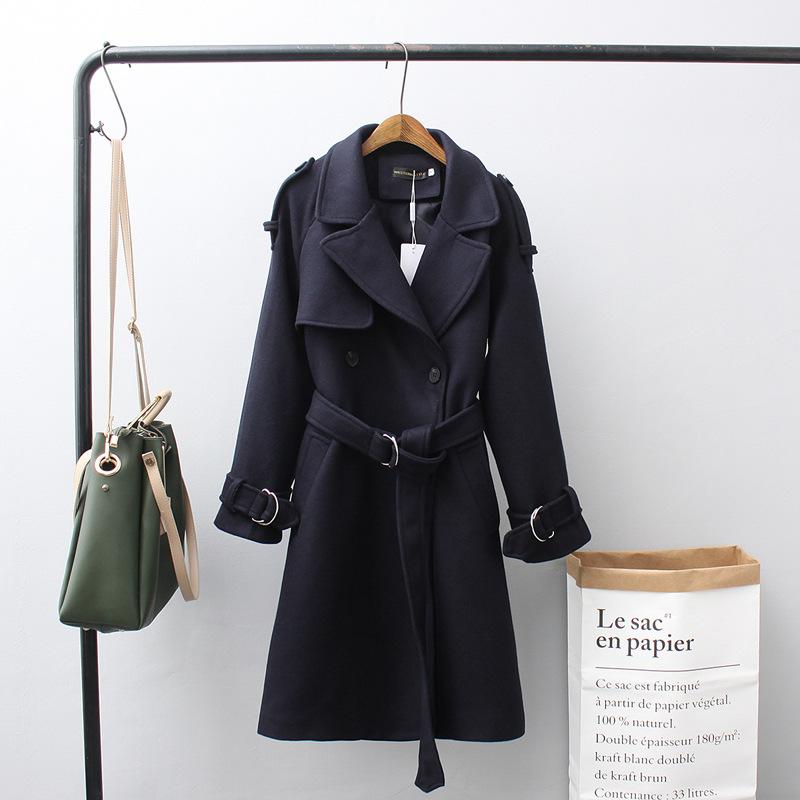 Lapel V-neck Double Breast Women Slim Oversized Trench Coat