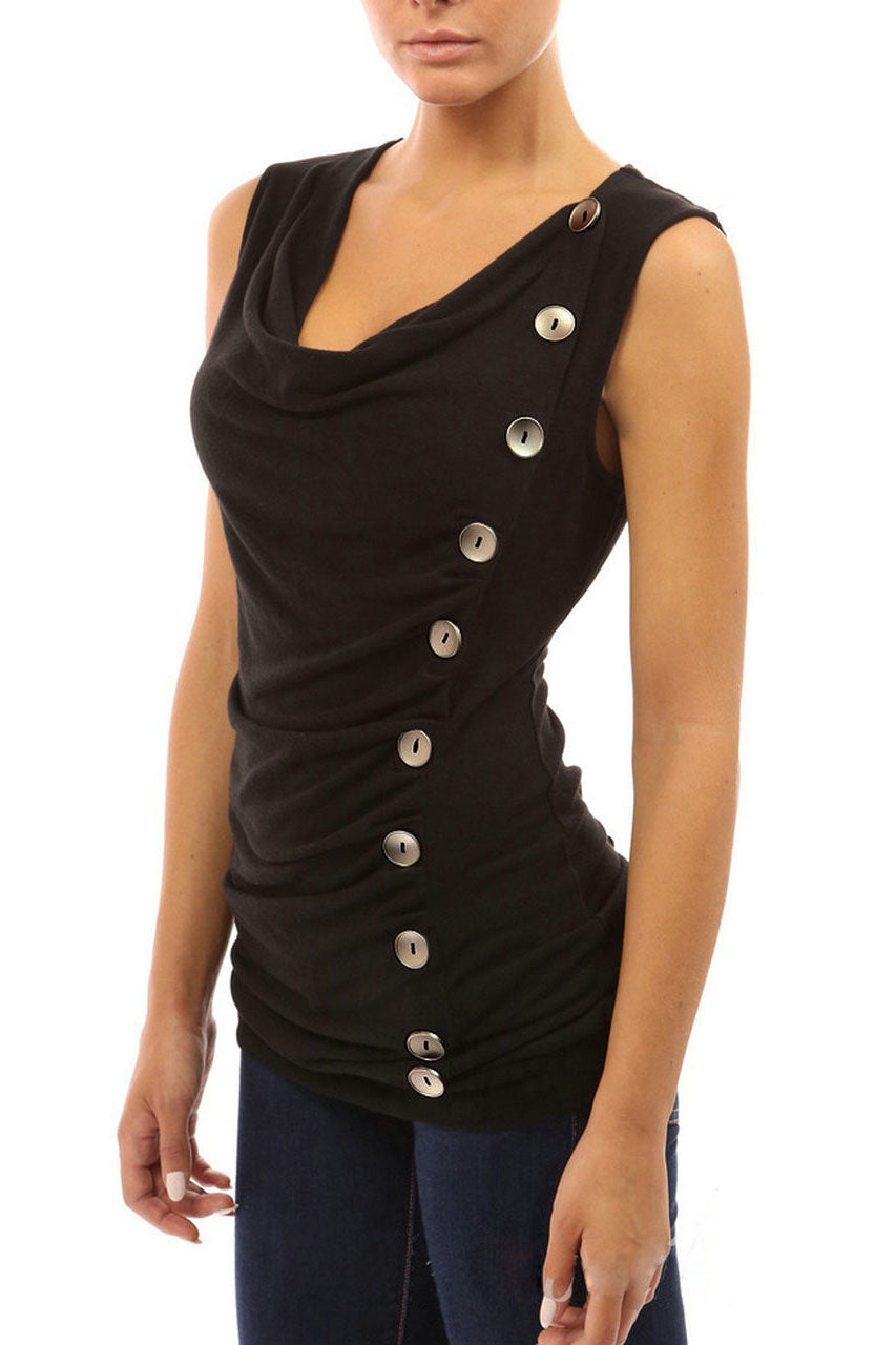 Buttons Ruffles Decorate Slim Tank Top