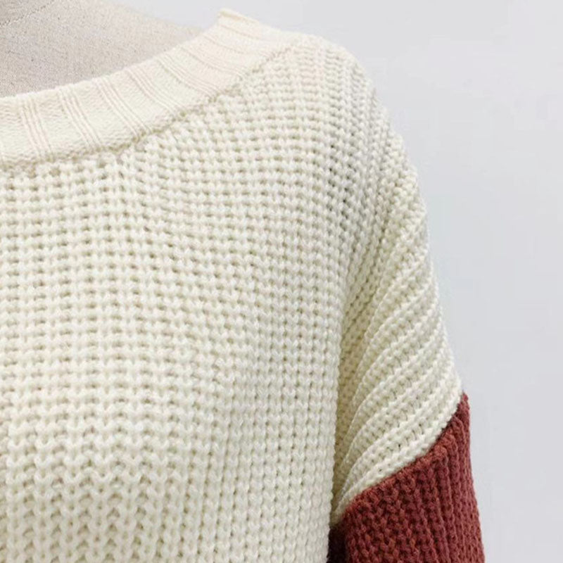 Off Shoulder Loose Colorblock Knit Sweater