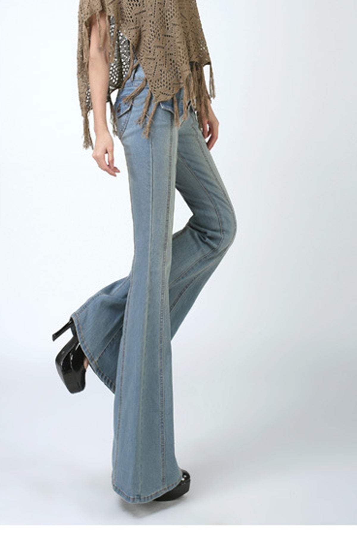 Big Trumpet Pure Color Slim Long Denim Pants Jeans