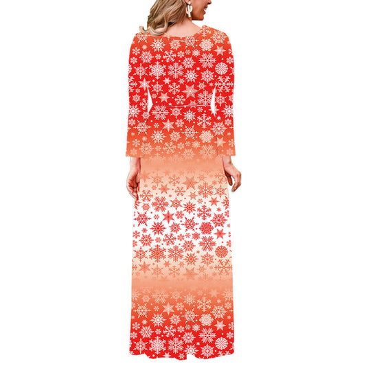 Christmas Long Sleeve Snowflakes Print Maxi Dress