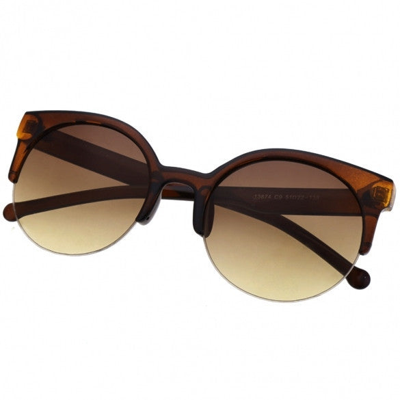 Unisex Retro Designer Super Round Circle Cat Eye Semi-Rimless Sunglasses