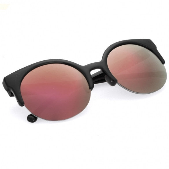 Unisex Retro Designer Super Round Circle Cat Eye Semi-Rimless Sunglasses