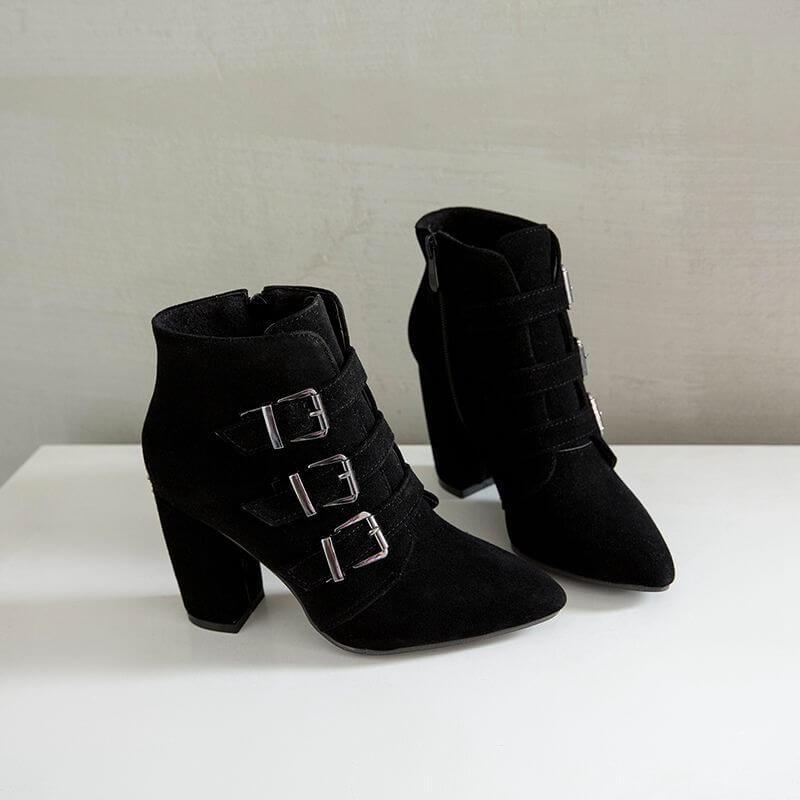 Winter Point Toe Suede Buckle Ankle Boots