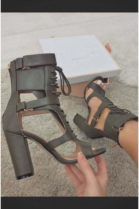 Lace UP Ankle Wraps Open Toe High Chunky Heels Sandals