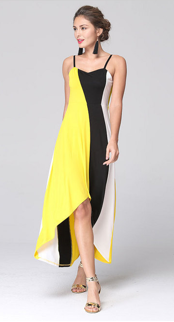 Spaghetti Strap Irregular Sleeveless Splicing Long Dress