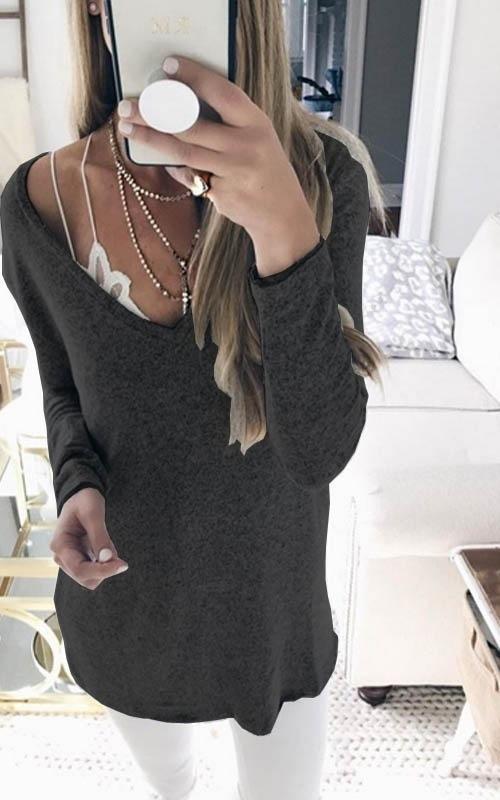 Candy Solid Color V-neck Casual Loose Women Pullover Sweater – May Your ...