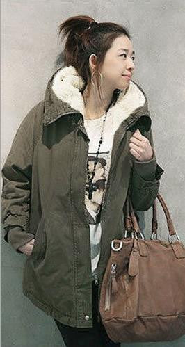 Hooded Long Sleeves Slim Drawstring Thick Cotton Coat