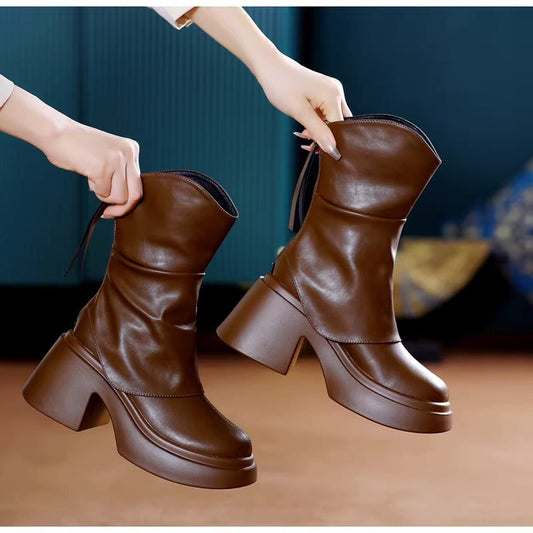 Fashion Boots | Round Toe Boots | Chunky High Heel Boots