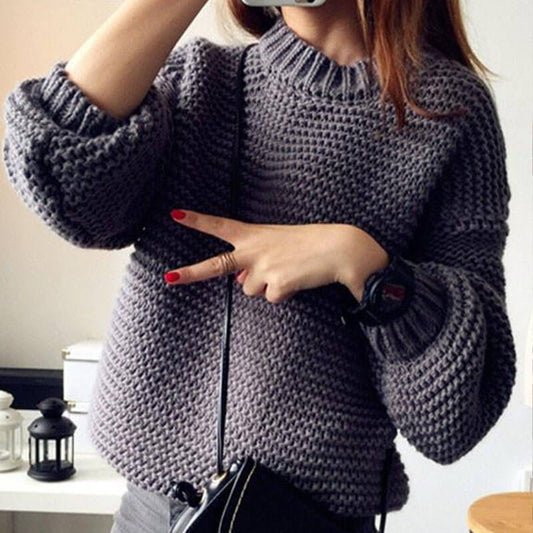 Oversized Crewneck Crochet Pullover Sweater