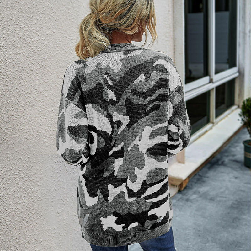 Camo Pattern Knitted Cardigan