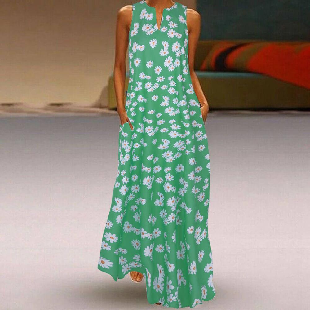 Floral Sleeveless Loose Ankle Length Beach Dress