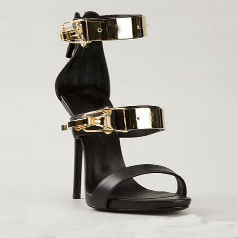 Sexy Leather Buckle Open Toe High Heel Sandals