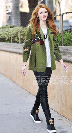 Army Style Plus Size Belt Casual Loose Flower Print Long Sleeves Jacket - Meet Yours Fashion - 1