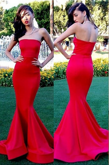 Floor-length Strapless Pure Color Mermaid Party Dress - Meet Yours Fashion - 2