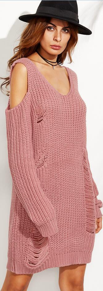 Sexy Dew Shoulder Pullover Long Sweater