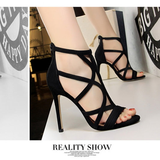 Roman Style Suede Hollow-out Sexy Summer High Heel Sandals