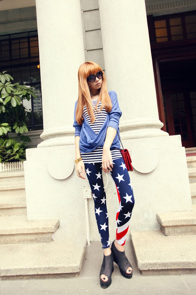 American Flag Print Milk Silk Thin Slim 9/10 Pants - Meet Yours Fashion - 4