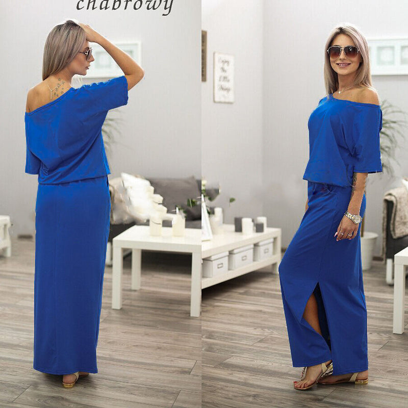 One Shoulder Side Open Pockets Loose Long Dress – May Your Fashion