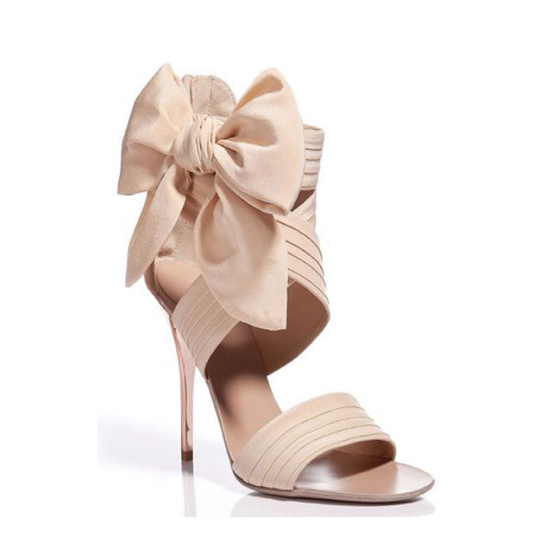 Casual Suede Nude Bow High Heel Sandals