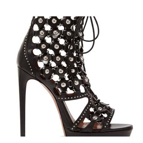 Black Lace Up Strappy Ankle Cutout Sandals