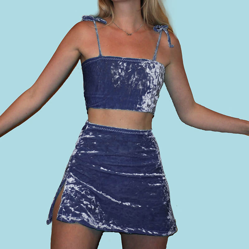 Spaghetti Straps Crop Top Bright Short Skirt Set
