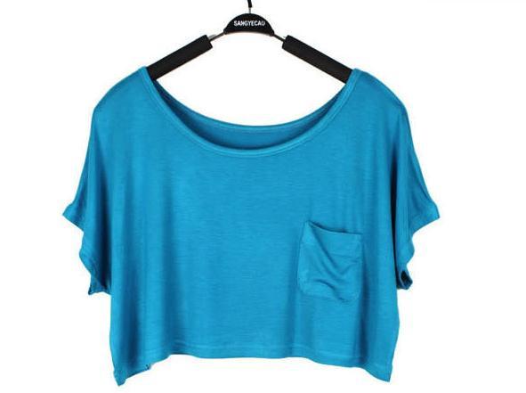 Scoop Casual Short Sleeve Pocket Short Midriff-baring T-shirt - Meet Yours Fashion - 8