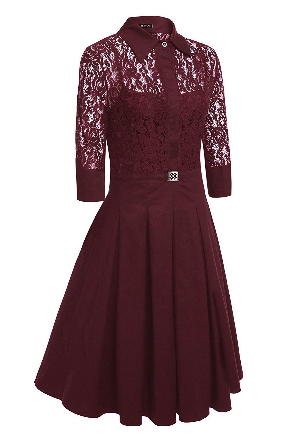 Lace Long Sleeves Solid Splicing Pleated Short Dress