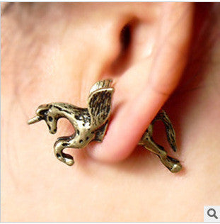 3D Unicorn Pegasus Through Single Earring