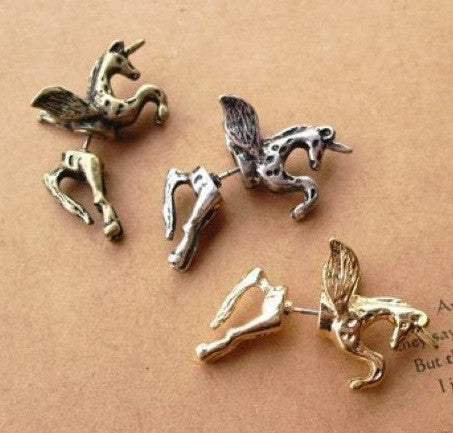 3D Unicorn Pegasus Through Single Earring